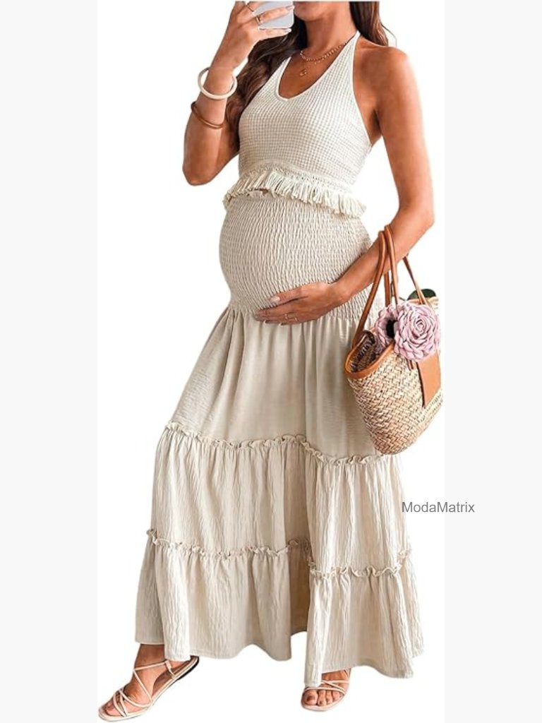 Maternity Crop Top & Tiered Skirt Set - Crochet Fringe